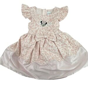 Disney Baby Minnie Mouse Dress 4T Light Pink Heart Bow Party Dress Ruffle Sleeve